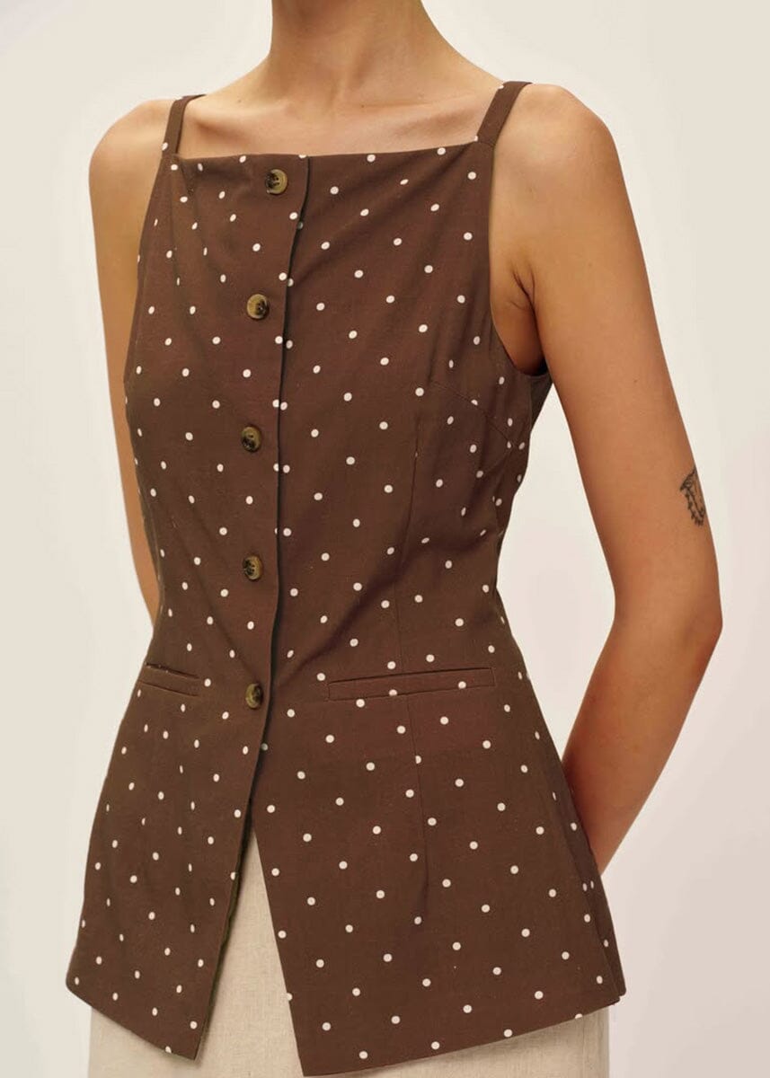 Elsie Top - Brown Ivory Dot