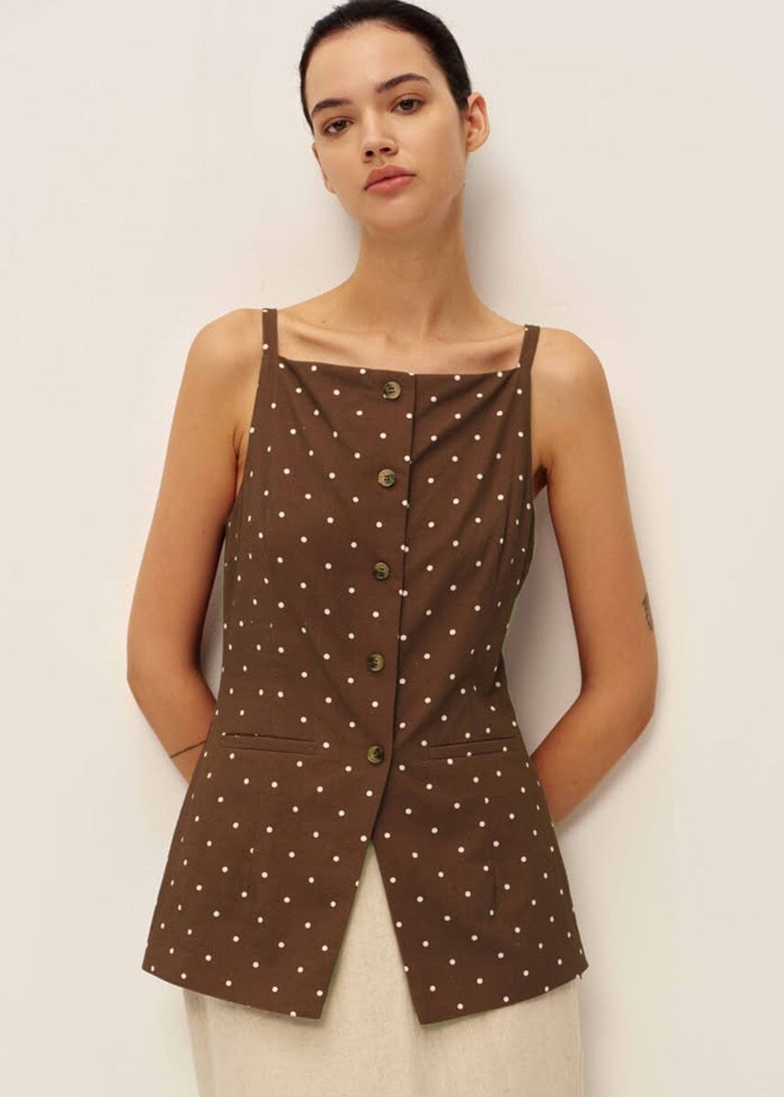 Elsie Top - Brown Ivory Dot