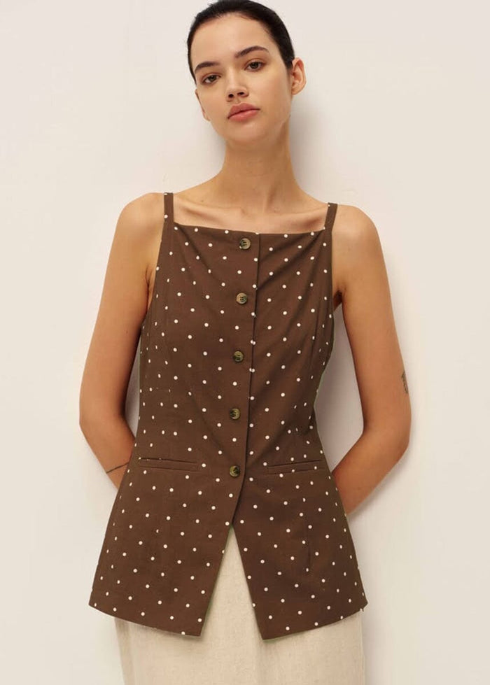 Elsie Top - Brown Ivory Dot
