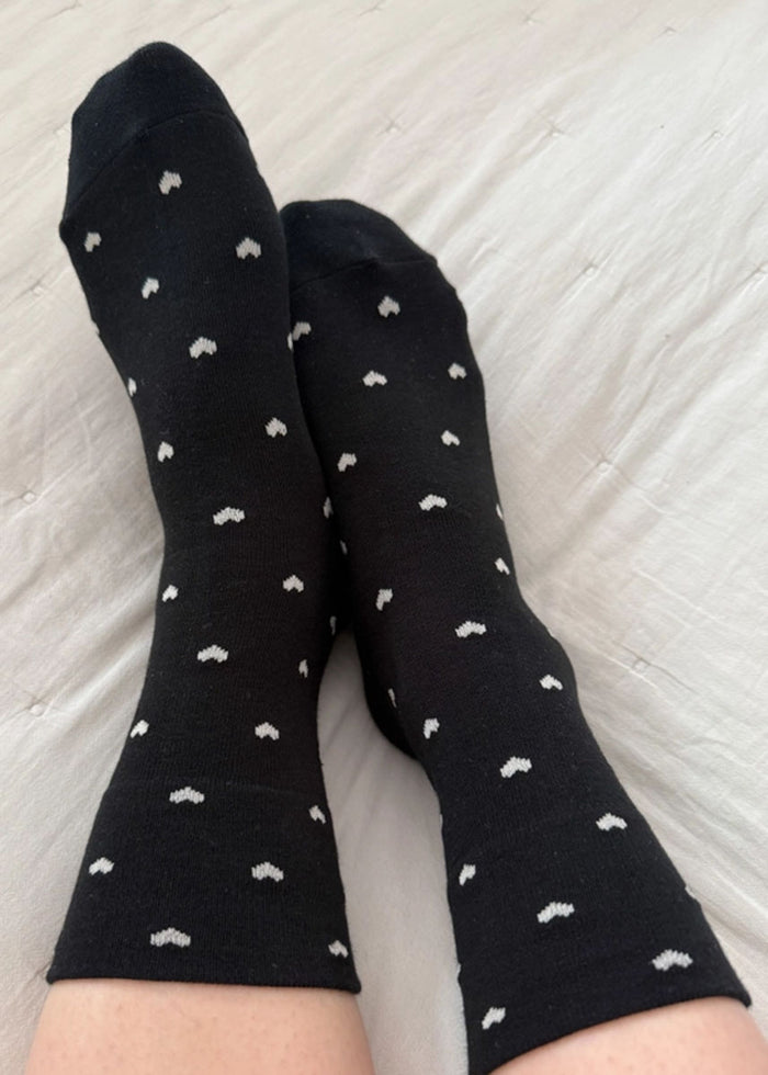 Sneaker Socks - Black & Cream Heart