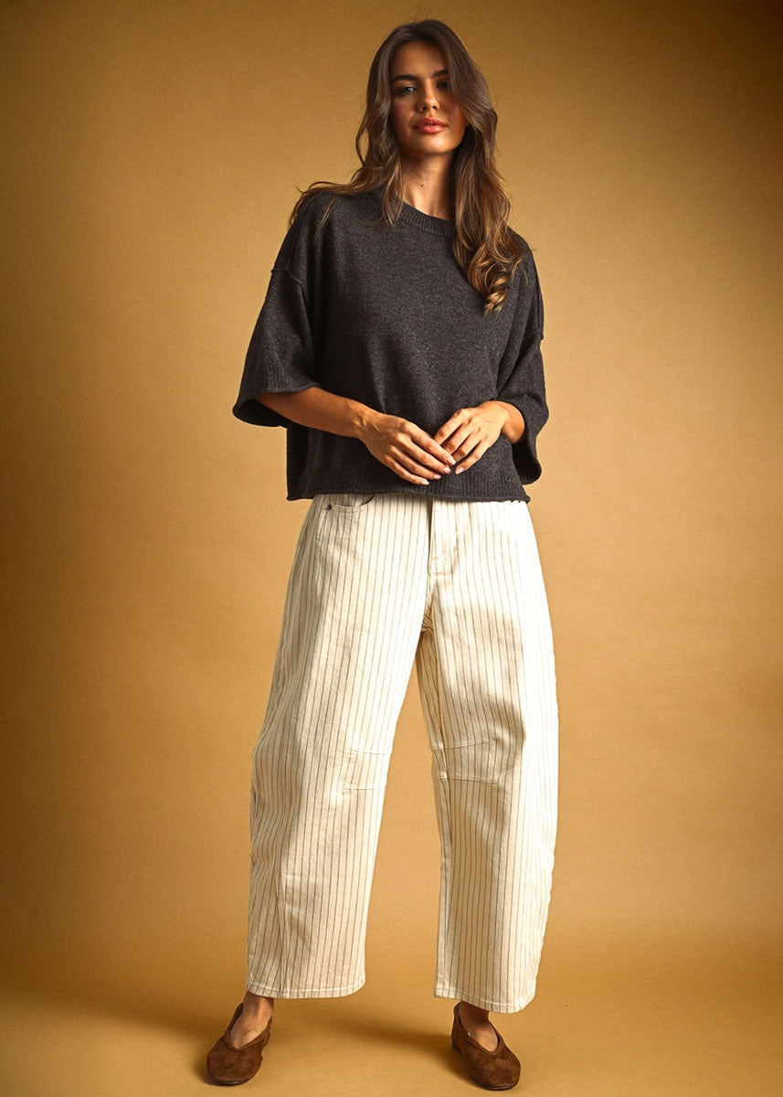 Paige Pinstripe Barrel - Cream
