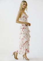 Jessa Floral Ruffle Maxi Dress - Ivory & Pink