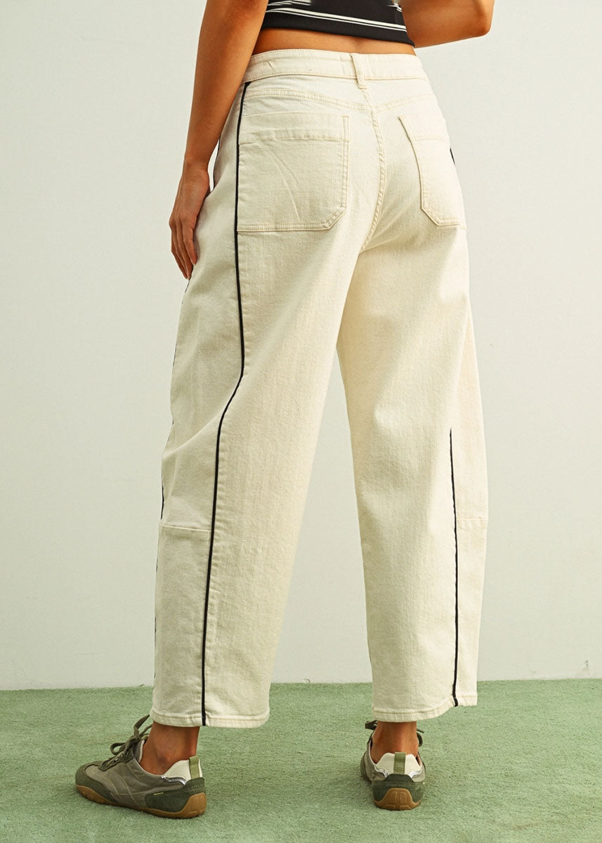 Berlin Piped Barrel Pant - Ecru & Black