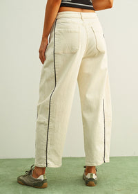 Berlin Piped Barrel Pant - Ecru & Black