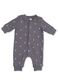 Baseball Collar Button-Up Romper - Lightning Bolts