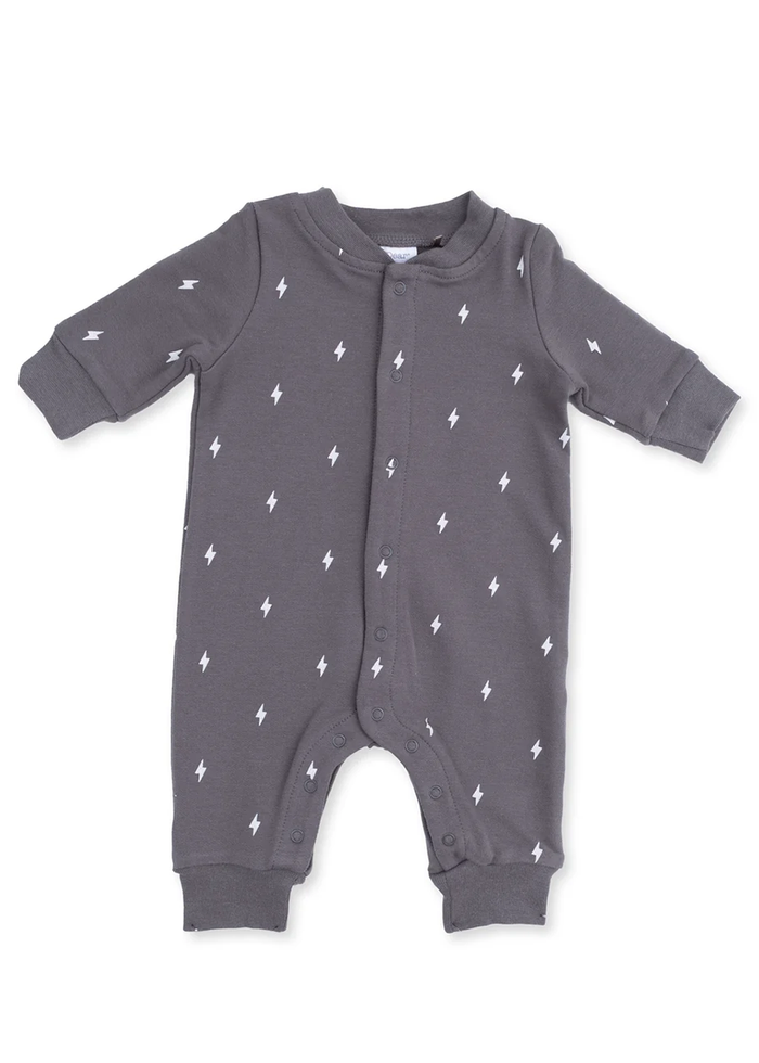Baseball Collar Button-Up Romper - Lightning Bolts