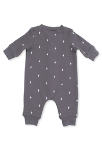 Baseball Collar Button-Up Romper - Lightning Bolts
