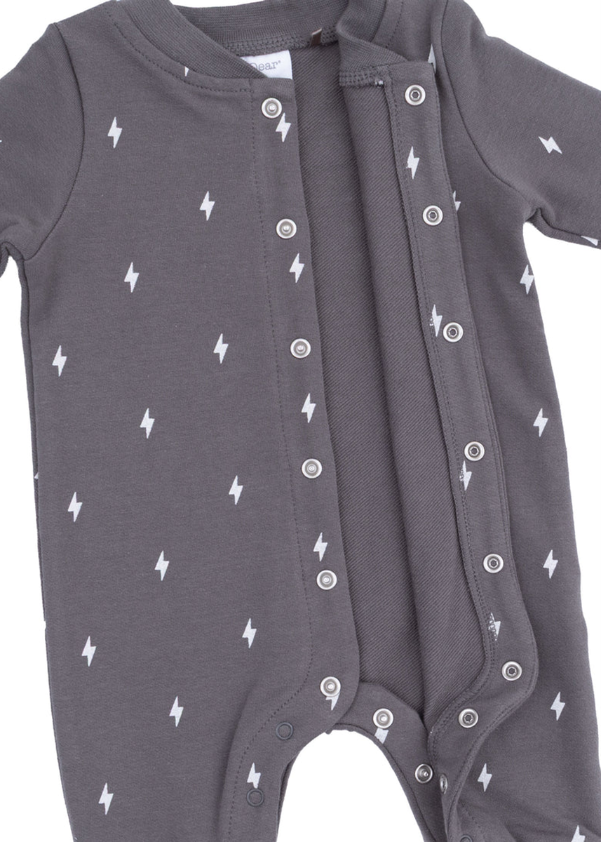 Baseball Collar Button-Up Romper - Lightning Bolts