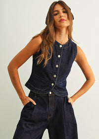 Padma Denim Button Front Vest - Indigo