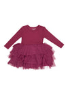 Ribbed Long Sleeve Layered Tulle Dress - Rose Bud