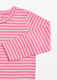 Kids Long Sleeve Crewneck Tee - Light Pink Tonal Stripe