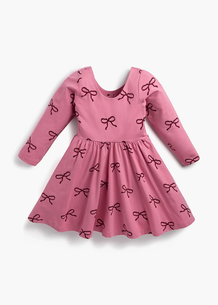 Let's Dance Long Sleeve Dress - Pink Ribbons