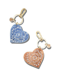 Paisley Heart Bag Charm Keychain - Brown