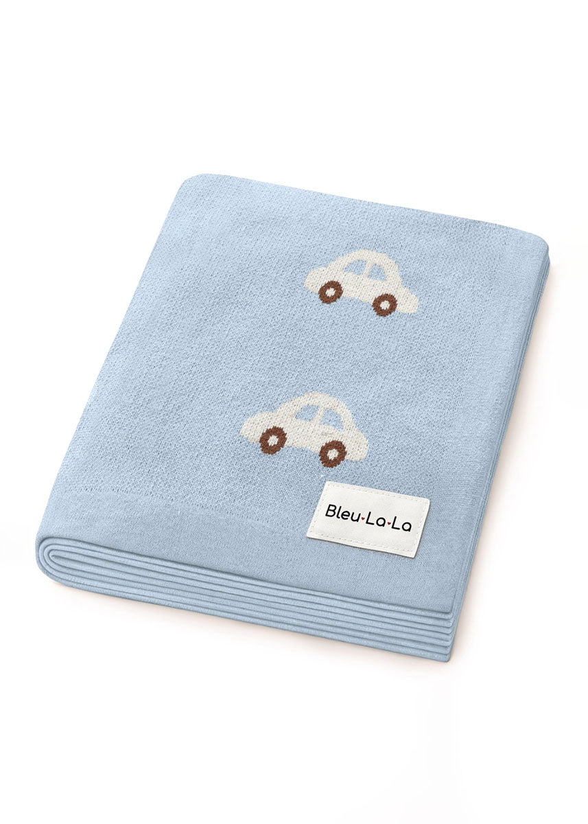 Cotton Receiving & Swaddle Blanket - Baby Blue Cars