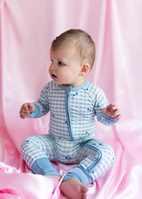 Blue XO Gingham Zipper Romper