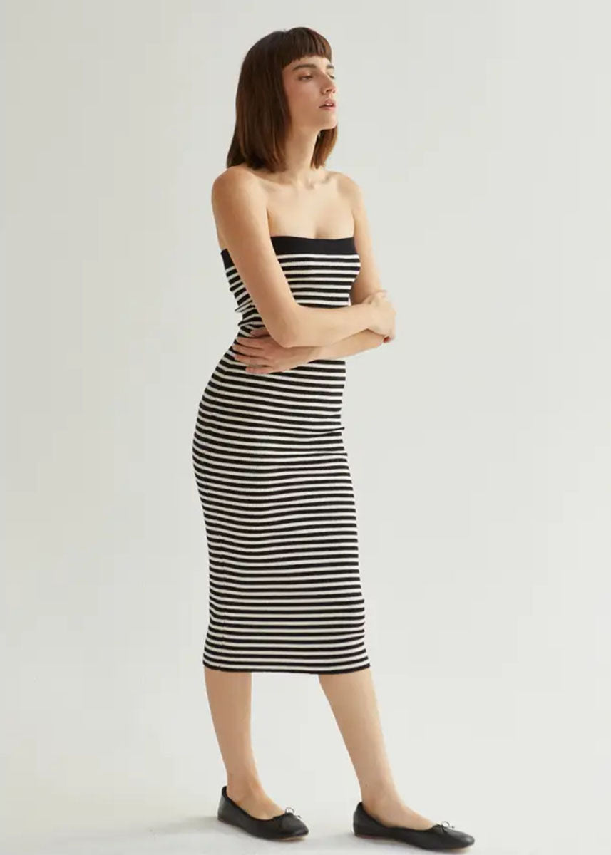 Krissa Stripe Tube Sweater Dress - Black