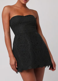 Ines Lace Caged Mini Dress - Black