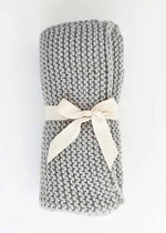 Garter Stitch Knit Blanket - Ice Grey