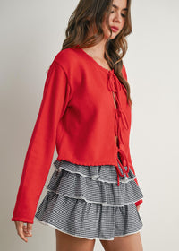 Remie Tie-Front Long Sleeve Top - Red