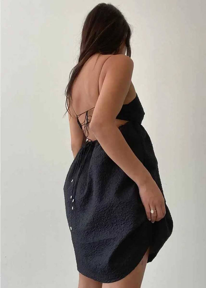 Susie Lace Up Mini Dress - Black