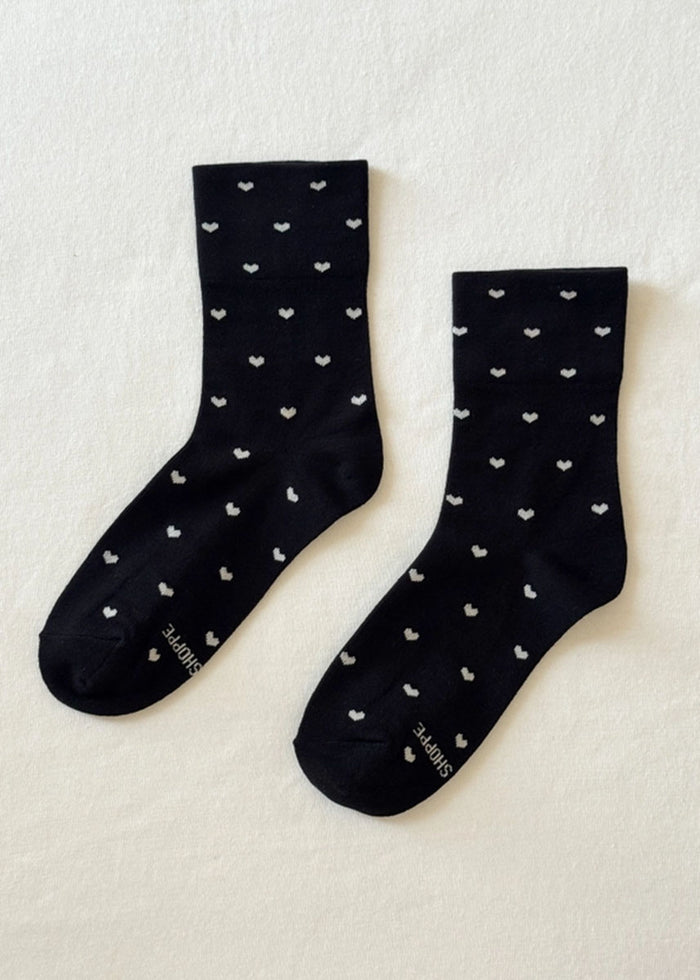 Sneaker Socks - Black & Cream Heart