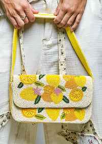 Summer Beaded Lemon Shoulder Bag - Ivory