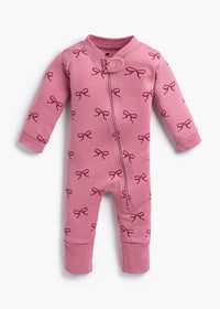 One Piece Zipper Jammies - Pink Ribbons