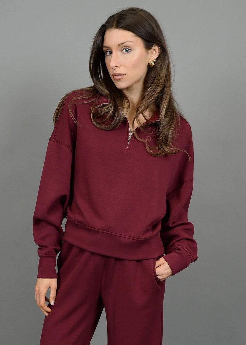 Mailyn Soft Scuba Half-Zip Pullover - Oxblood