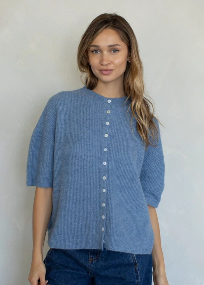 Cherie Ribbed Cardigan - Dusty Blue