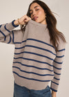 Boyfriend Stripe Sweater - Heather Taupe