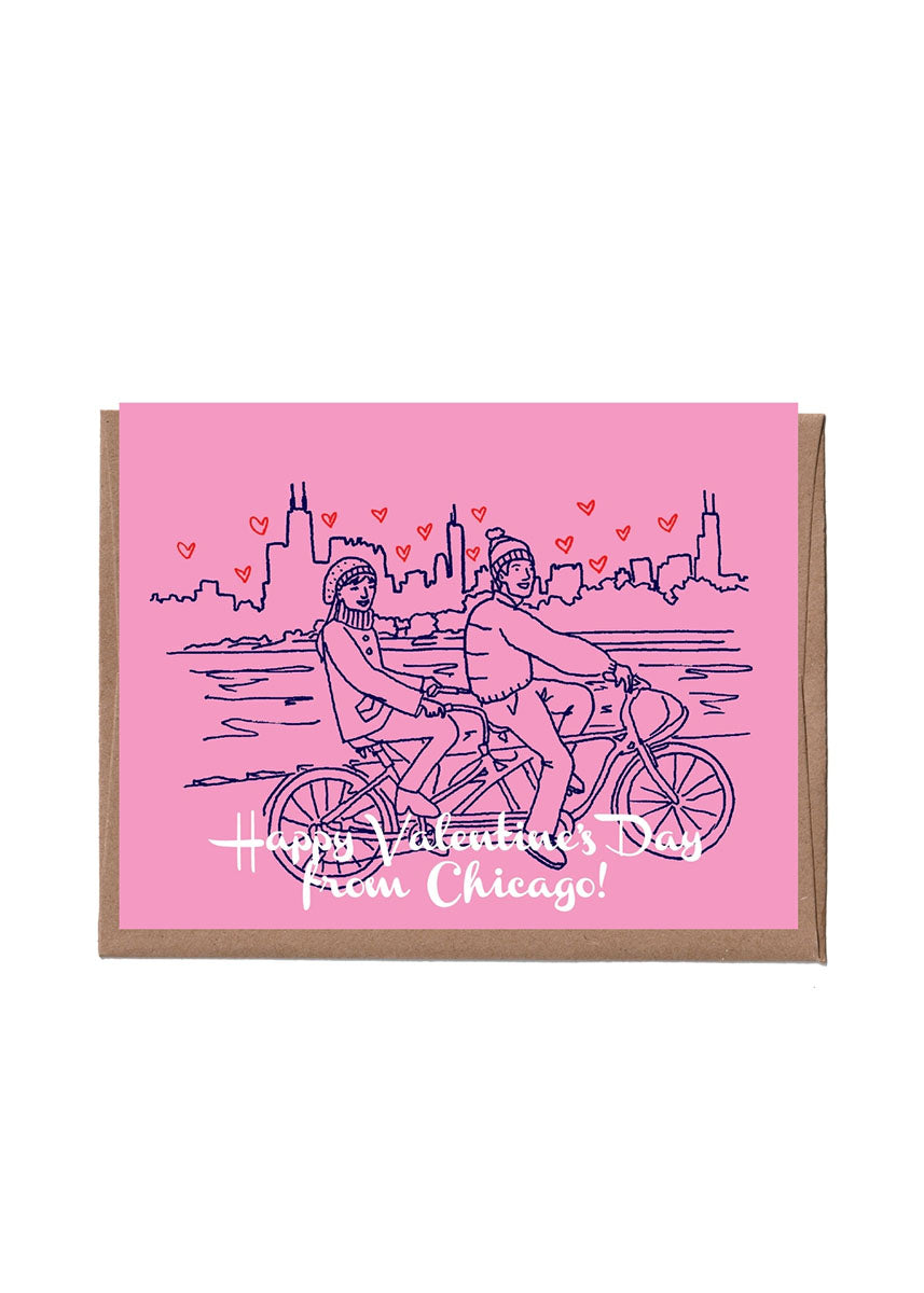 Chicago Tandem Bike Valentine's Day Card