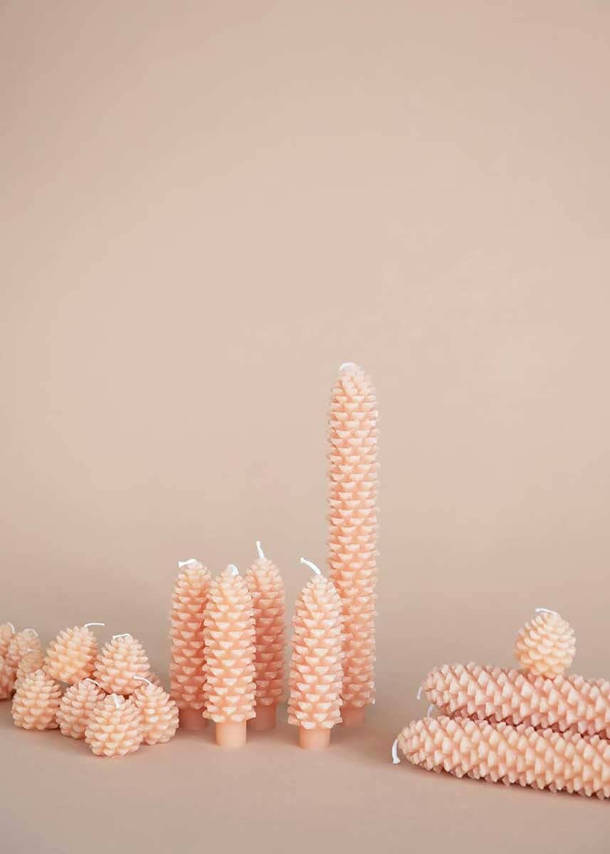 Pinecone Shaped Taper Candles - Blush