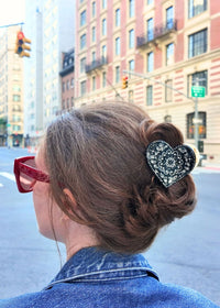 Paisley Heart Claw Clip - Black & White