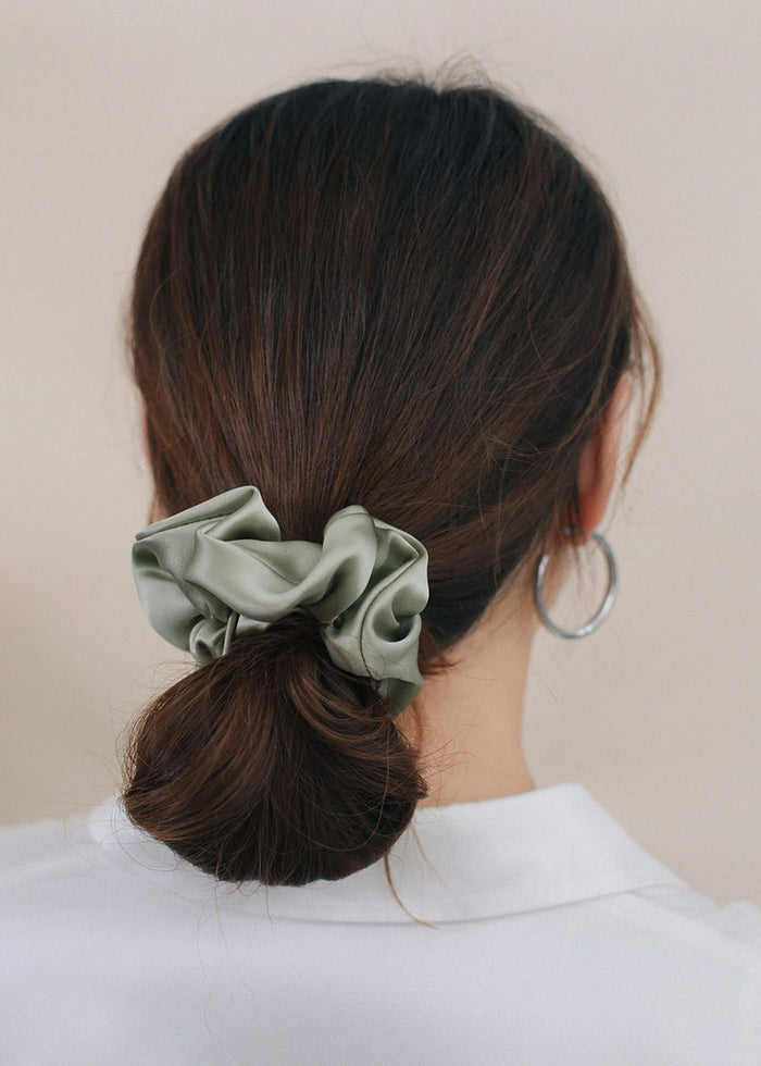 Silken Hair Scrunchie - Pale Olive