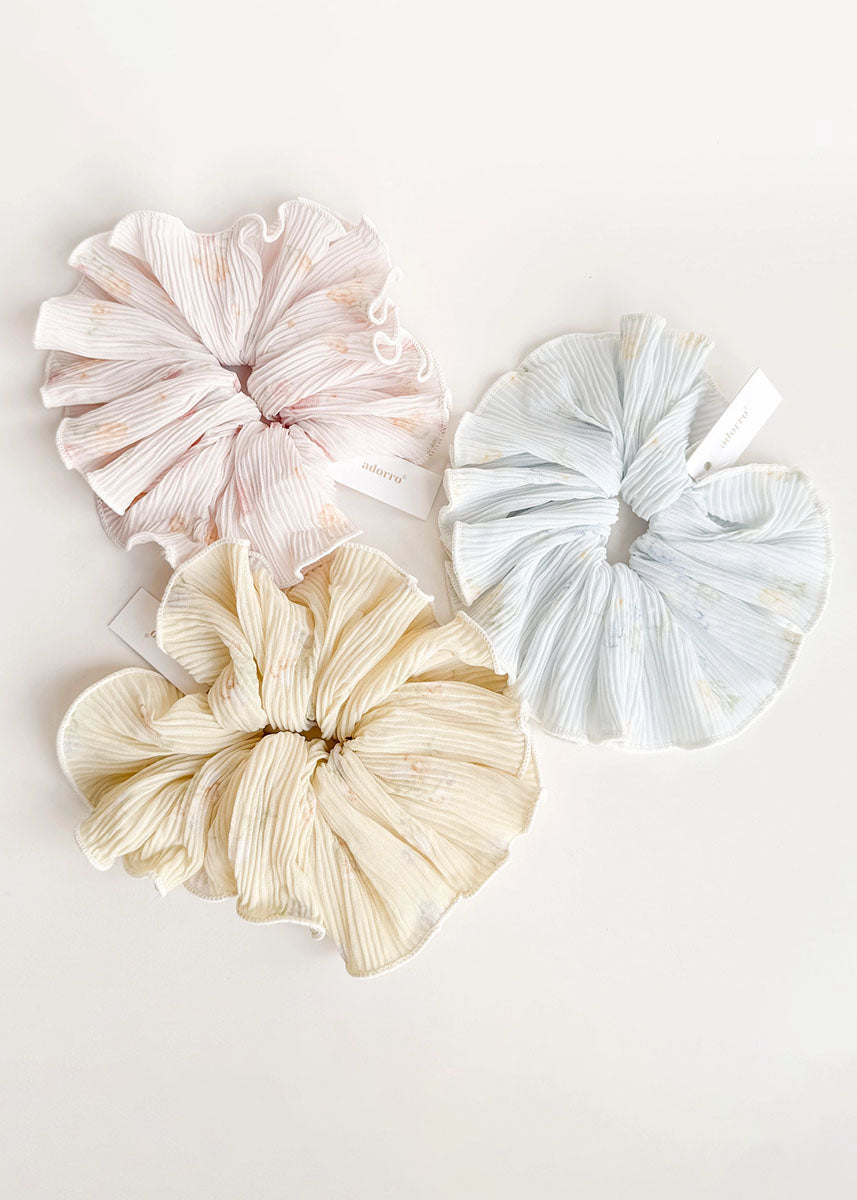 Pleated Floral Mega Scrunchie - Yellow