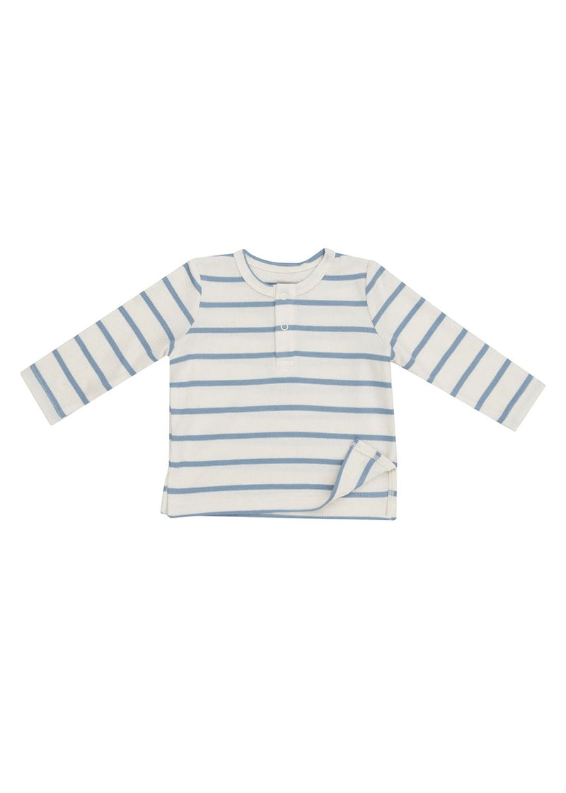 Ribbed Stripe Henley - Glacier Lake