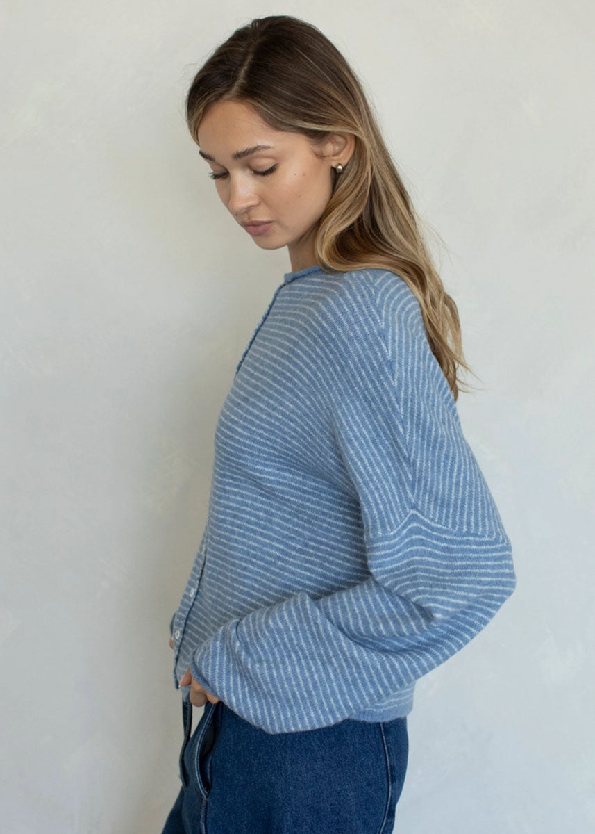 Piper Pin Striped Cardigan - Dusty Blue