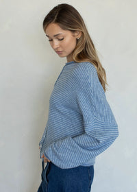 Piper Pin Striped Cardigan - Dusty Blue