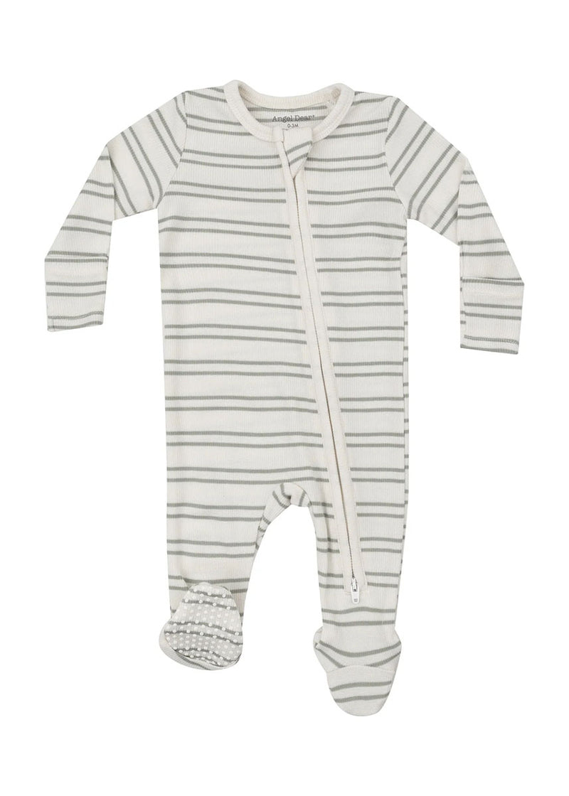 2-Way Zipper Ribbed Stripe Footie - Desert Sage