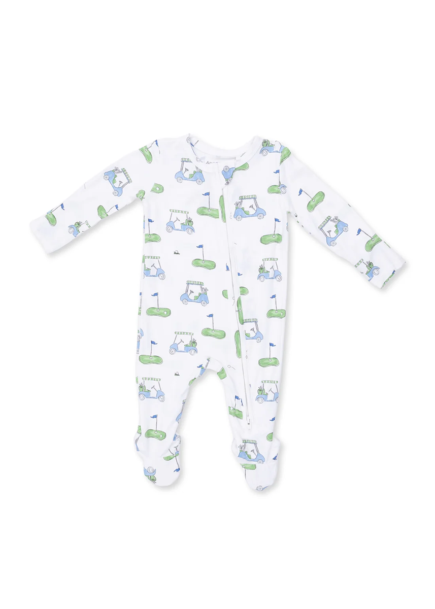2-Way Zipper Footie - Golf Carts Blue