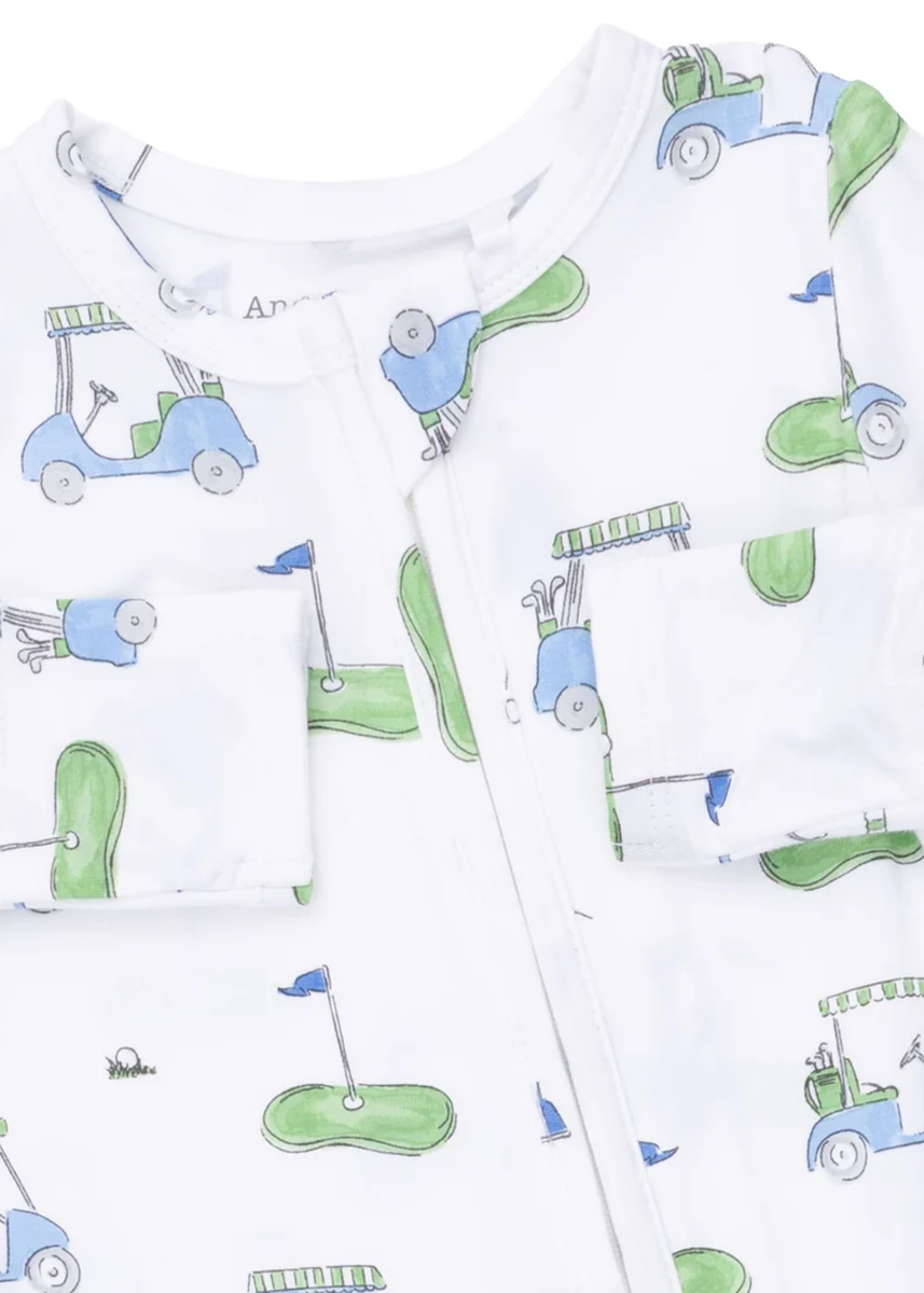2-Way Zipper Footie - Golf Carts Blue
