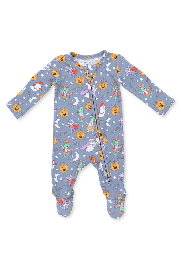 2-Way Zipper Footie - Halloween Monster Dress Up Blue