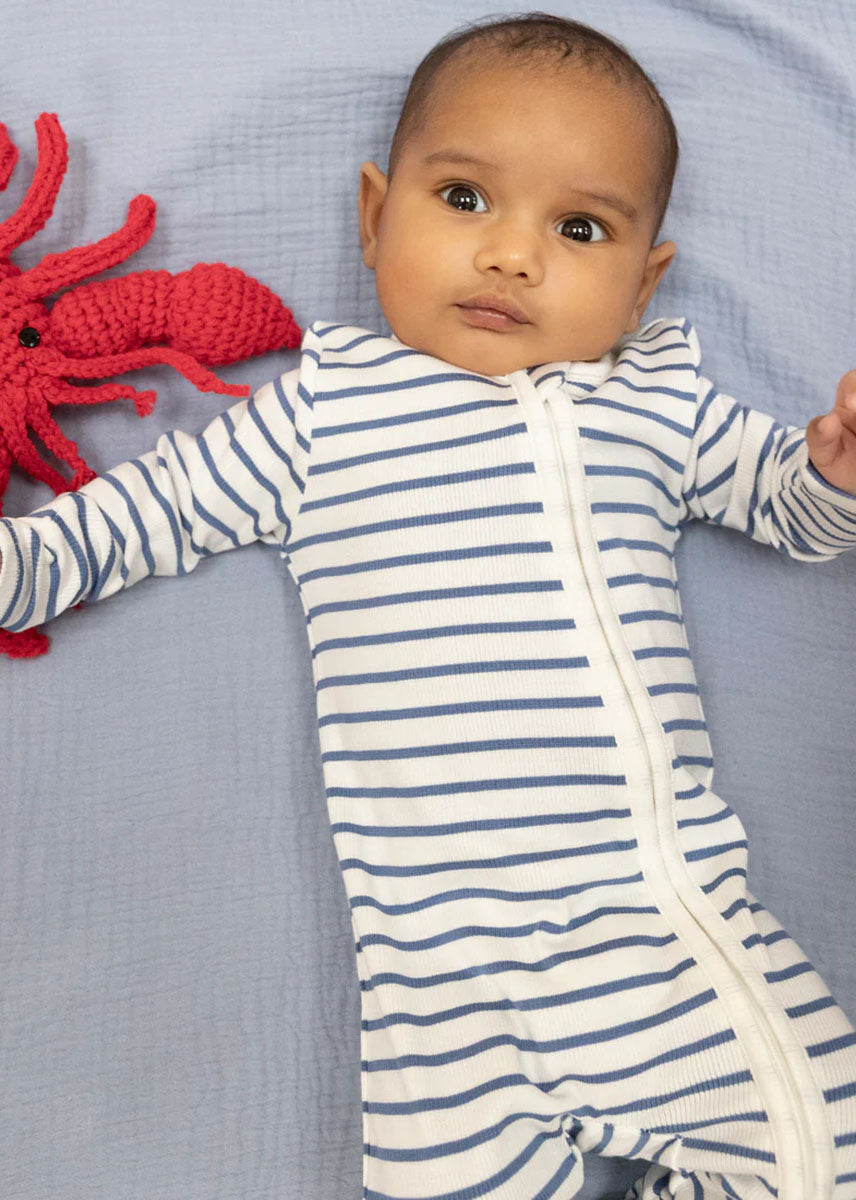 2-Way Zipper Footie - Navy Stripe