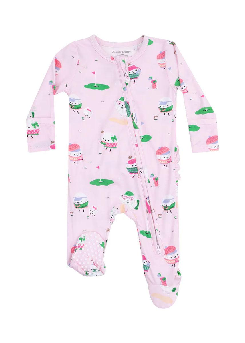 2-Way Ruffle Zipper Footie - Golf Pros Pink