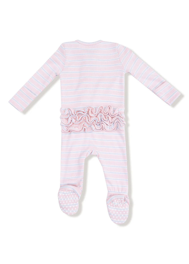 2-Way Ruffle Zipper Footie - Multi-Stripe Pink