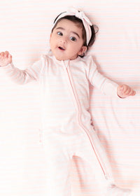 2-Way Ruffle Zipper Footie - Multi-Stripe Pink