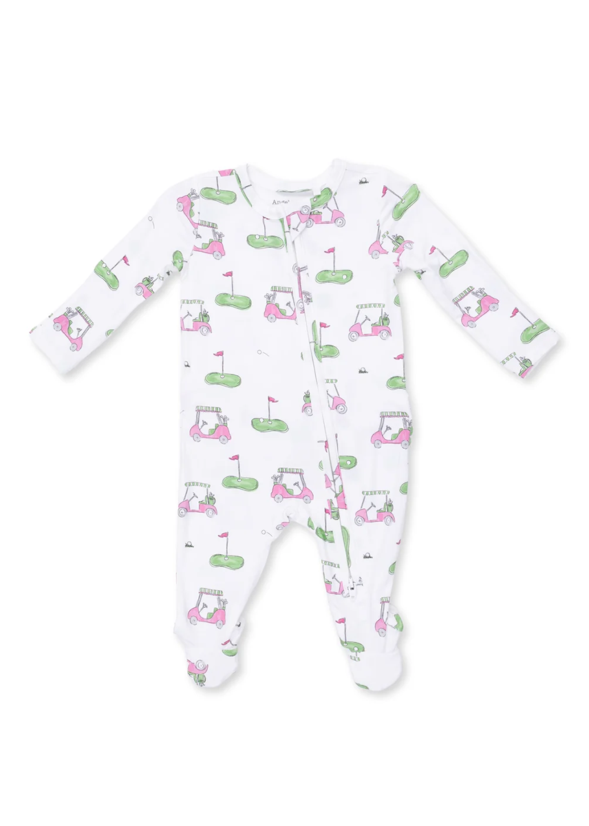 2-Way Zipper Ruffle Footie - Golf Carts Pink