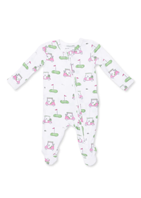 2-Way Zipper Ruffle Footie - Golf Carts Pink