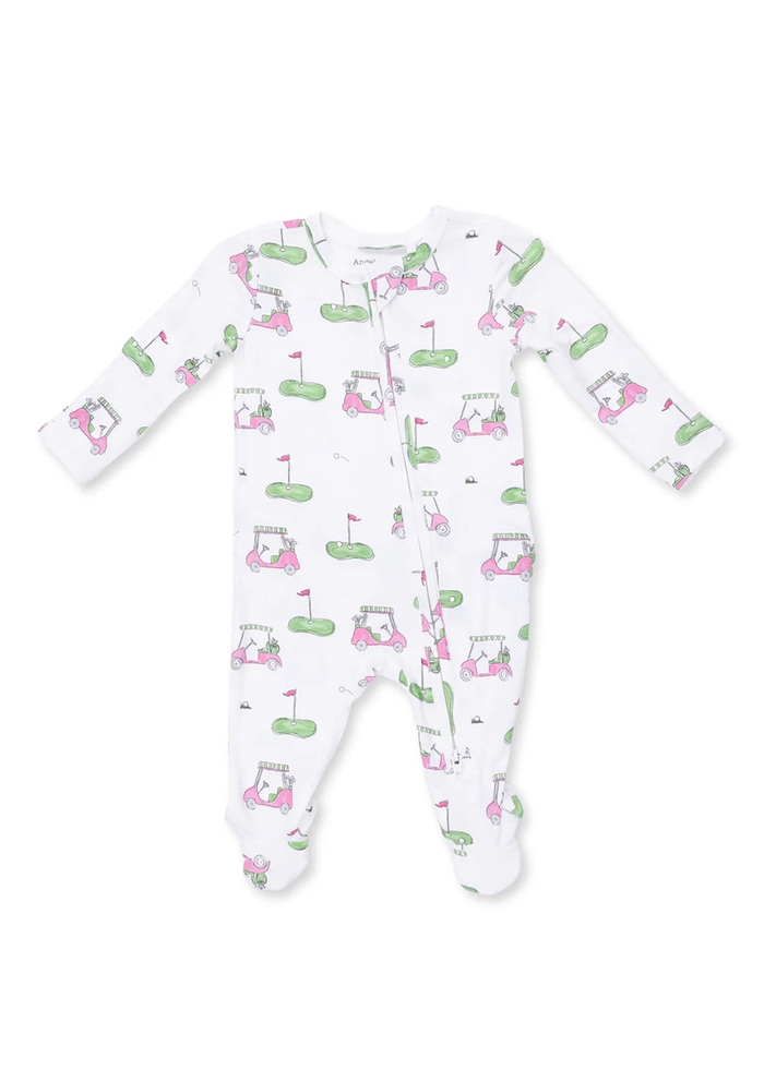 2-Way Zipper Ruffle Footie - Golf Carts Pink