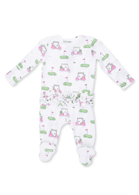 2-Way Zipper Ruffle Footie - Golf Carts Pink